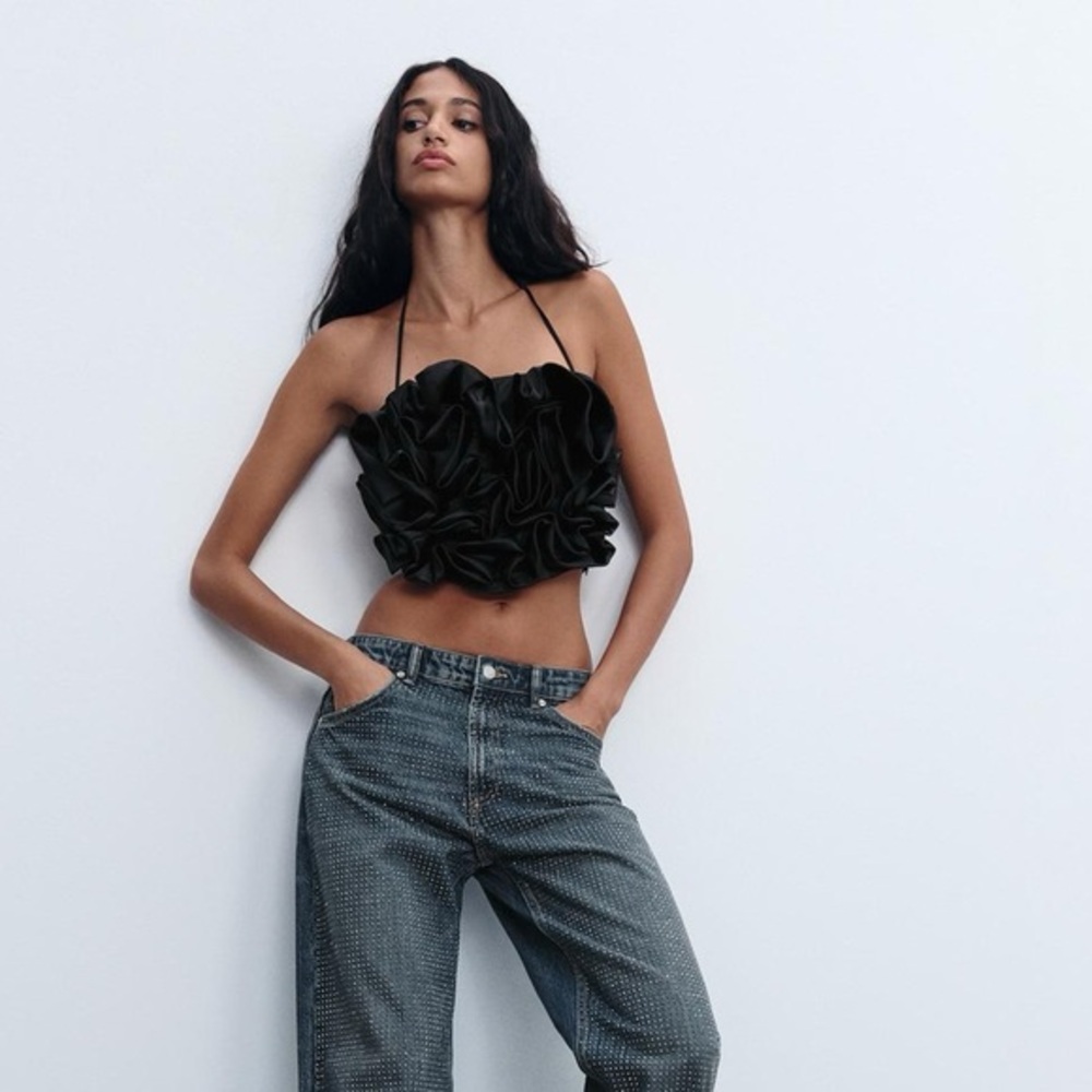 Zara Elegant Black Halter Crop Top